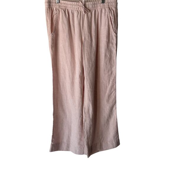 LL‎ Bean Pants Womens 10 Petite Pink Linen Wide Leg Drawstring Relaxed Casual - Picture 1 of 9